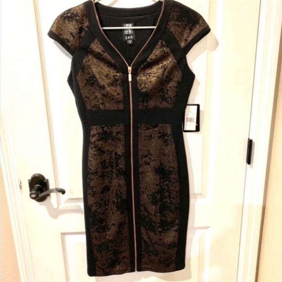 Jax Missy Sheath Dress in Metallic Black & Rose Gold NWT - Picture 3 of 8